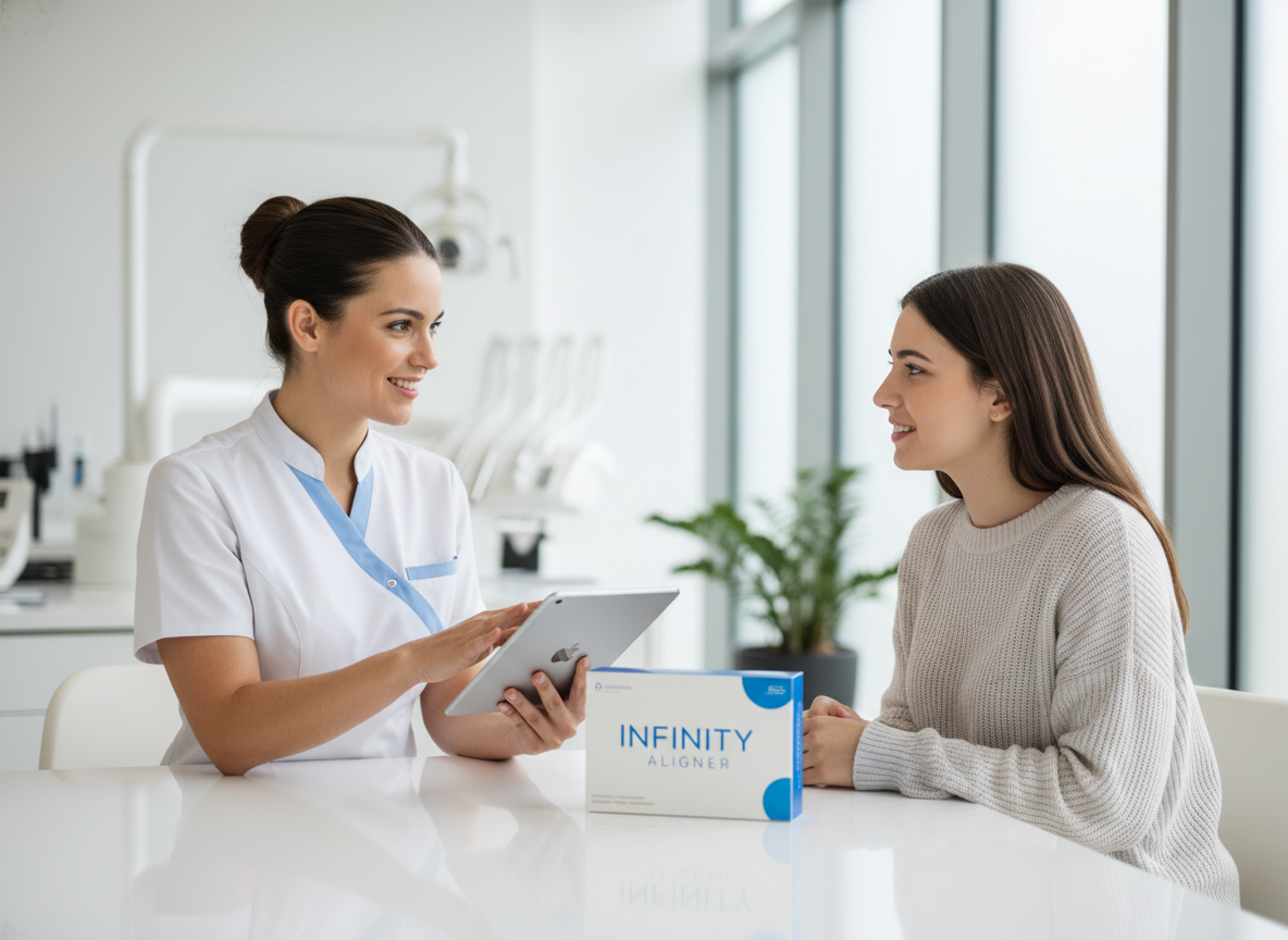 Doctor consulting patient about clear aligner treatment — Infinity Aligner OKC