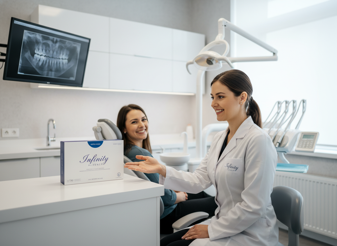 Crowding case diagnosis — doctor reviewing X-ray with patient